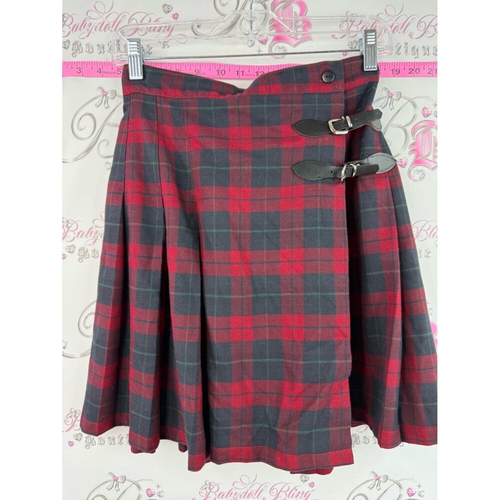 California girl skirt Red & Black Plaid vintage skater Skirt with Buckle Details